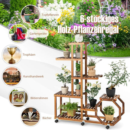 Mehrschichtiger Pflanzenständer aus Holz, bewegliches Blumenregal, 107 x 29 x 74 cm, Natur