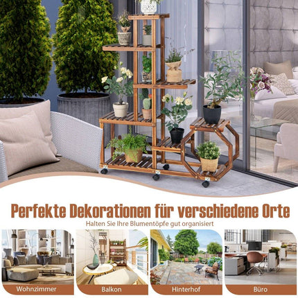 Mehrschichtiger Pflanzenständer aus Holz, bewegliches Blumenregal, 107 x 29 x 74 cm, Natur