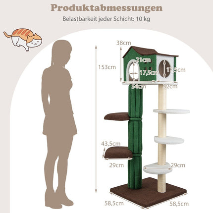 Kratzbaum mehrstöckig, stabiler Katzenkratzbaum mit sisalbezogenen Kratzstämmen &amp; 5 Plüschplattformen, Katzenmöbel 153cm