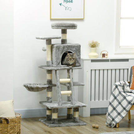 Kočičí strom s houpací sítí, domečkem a košíkem pro kočky do 4.5 kg