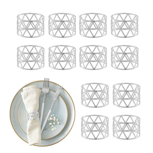 Kroužky na ubrousky sada 12 ks – kovový geometrický design