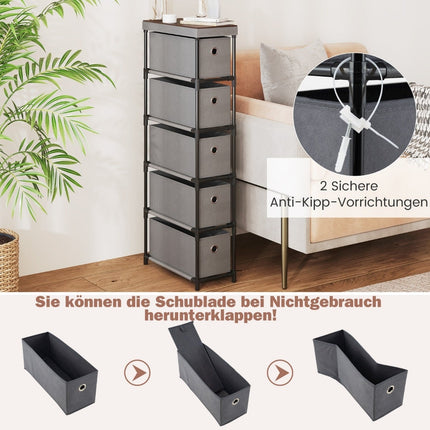 Schmaler Rollcontainer mit 5 Schubladen, Metallrahmen, Holzplatte