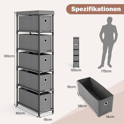 Schmaler Rollcontainer mit 5 Schubladen, Metallrahmen, Holzplatte