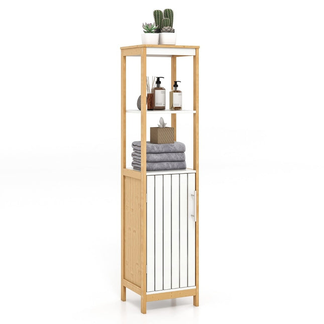 Schmaler Bambus-Badezimmerschrank mit verstellbarem Regal