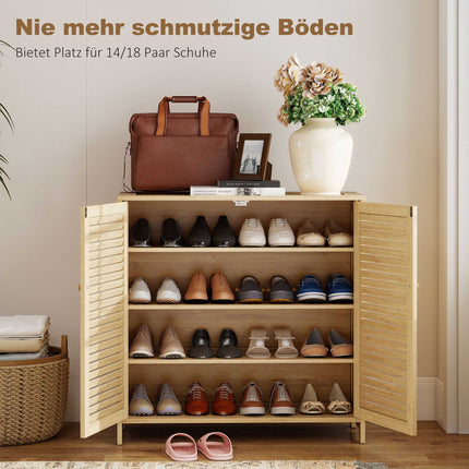 Narrow Bamboo Shoe Cabinet with Adjustable Shelves