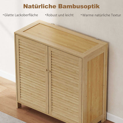 Narrow Bamboo Shoe Cabinet with Adjustable Shelves