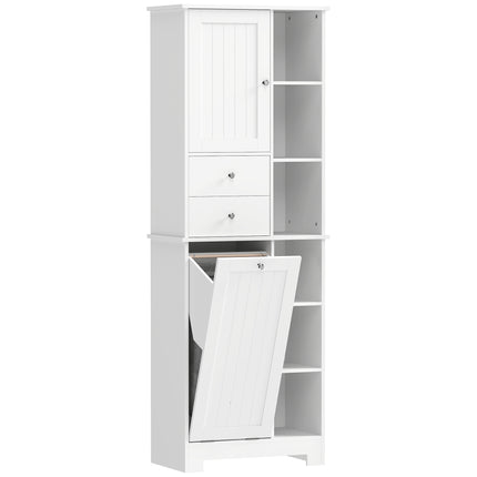 Narrow Bathroom Cabinet With Hamper, 2 Drawers, White