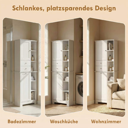 Narrow Bathroom Cabinet With Hamper, 2 Drawers, White