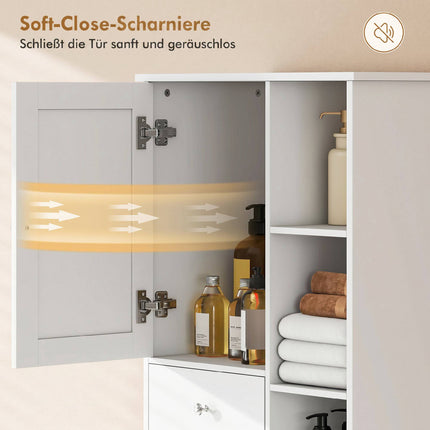 Narrow Bathroom Cabinet With Hamper, 2 Drawers, White