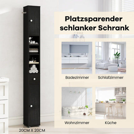 Schmaler Badezimmerschrank mit verstellbaren Einlegeböden, Schwarz MDF