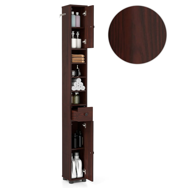 Narrow Bathroom Cabinet with Adjustable Shelves, Drawer