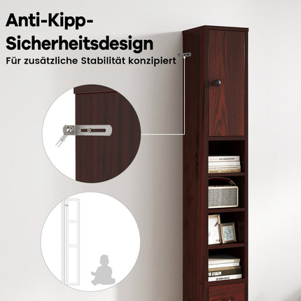 Schmaler Badezimmerschrank mit verstellbaren Einlegeböden, Schublade