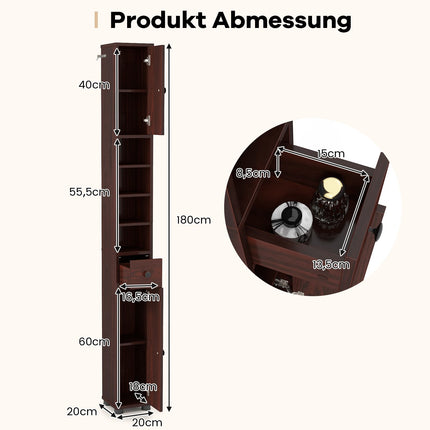 Schmaler Badezimmerschrank mit verstellbaren Einlegeböden, Schublade