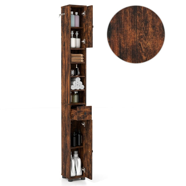 Schmaler Badezimmerschrank mit verstellbaren Einlegeböden, Schublade