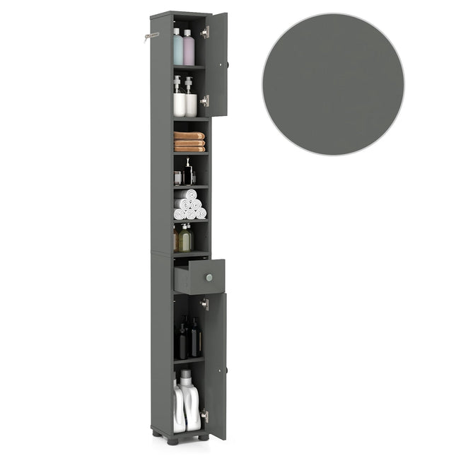 Narrow Bathroom Cabinet with Adjustable Shelves, Gray
