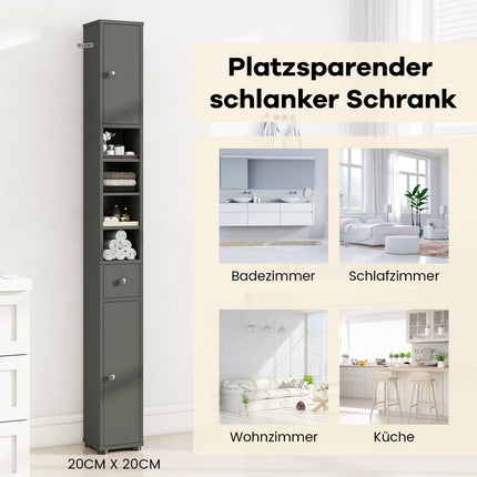 Schmaler Badezimmerschrank mit verstellbaren Einlegeböden, Grau