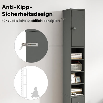 Schmaler Badezimmerschrank mit verstellbaren Einlegeböden, Grau