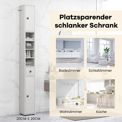 Schmaler Badezimmerschrank mit verstellbaren Einlegeböden, Weiß