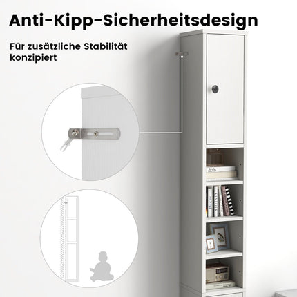 Schmaler Badezimmerschrank mit verstellbaren Einlegeböden, Weiß