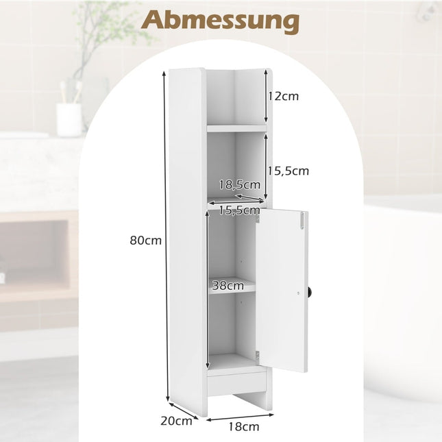 Schmaler Badezimmerschrank mit Regalen und verstellbarem Stauraum