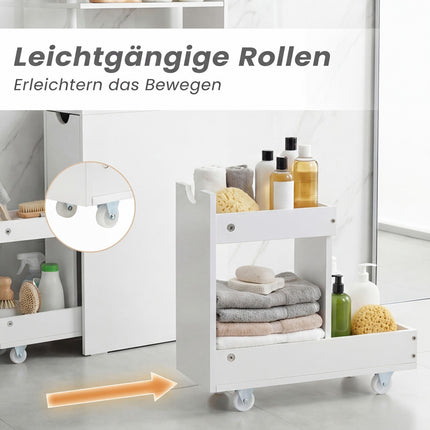 Schmaler Badezimmerschrank mit Regalen & Schublade, 45x20x114 cm