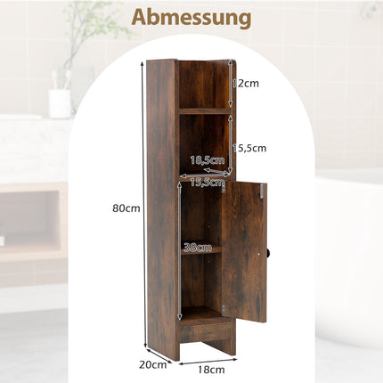 Schmaler Badezimmerschrank mit Einlegeböden und verstellbarem Stauraum