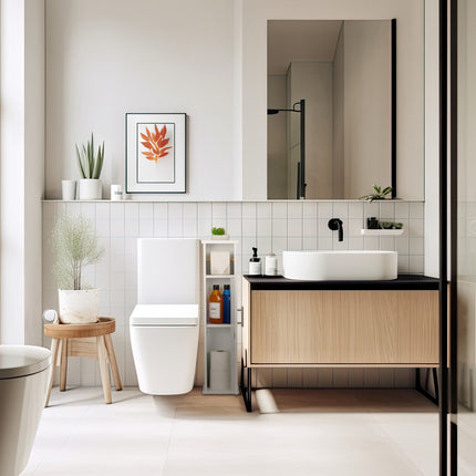 Schmaler Badezimmerschrank mit Toilettenpapierhalter