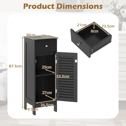 Narrow Bathroom Storage Cabinet with Adjustable Shelf, Black