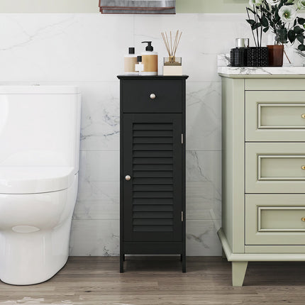 Narrow Bathroom Storage Cabinet with Adjustable Shelf, Black