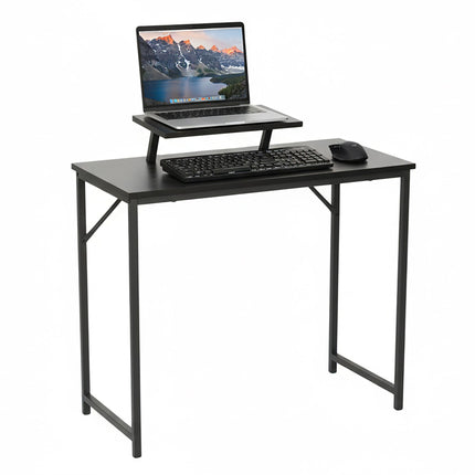 Schmaler schwarzer Computertisch mit Monitorablage