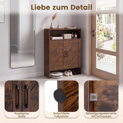 Narrow Brown Shoe Storage Cabinet with Open Shelf