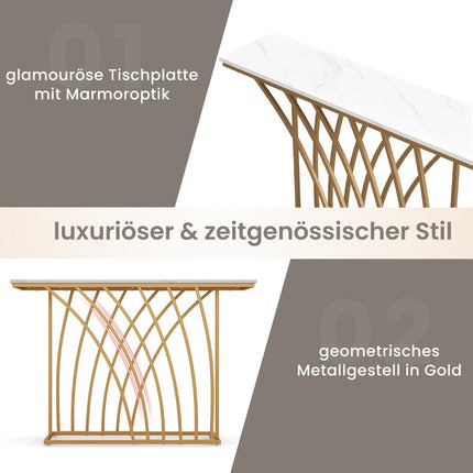 Schmaler Konsolentisch, Kunstmarmorplatte, goldener Metallrahmen