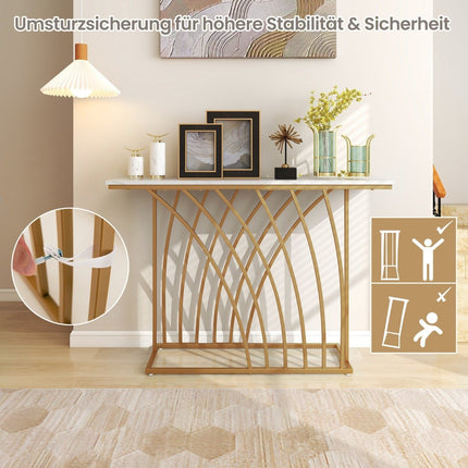 Schmaler Konsolentisch, Kunstmarmorplatte, goldener Metallrahmen
