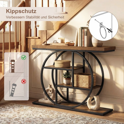 Schmaler Konsolentisch mit 4 offenen Ablagen, Industriestil
