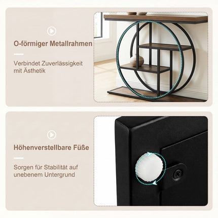 Schmaler Konsolentisch mit 4 offenen Ablagen, Industriestil
