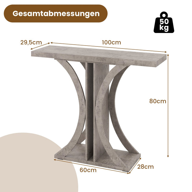 Schmale Konsole mit geometrischem Metallrahmen, Grau
