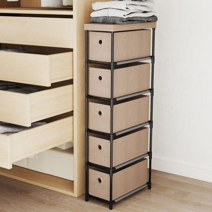 Schmale Kommode, 5 Schubladen, Metallgestell, Holzplatte