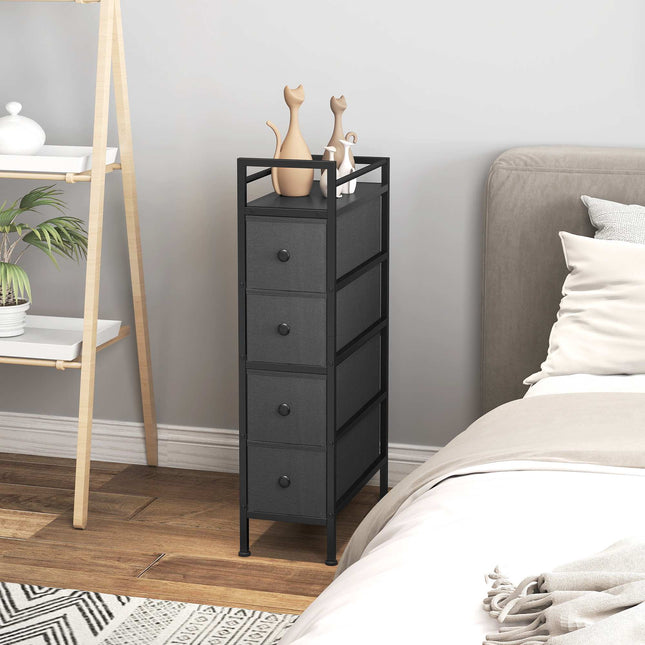 Schmaler Stoffkommode mit 4 Schubladen, Schwarz, 20x43x81.5 cm