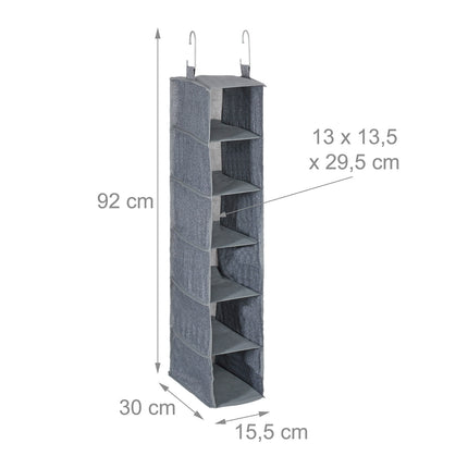 Schmaler Hänge-Aufbewahrungsorganizer, 6 Fächer, Stoff