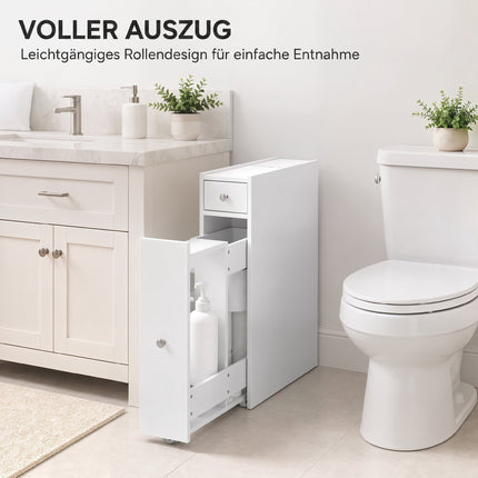Narrow White Bathroom Cabinet with 2 Drawers, MDF 16x48x58 cm