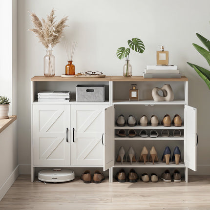 Narrow White Shoe Storage Cabinet with Adjustable Shelves