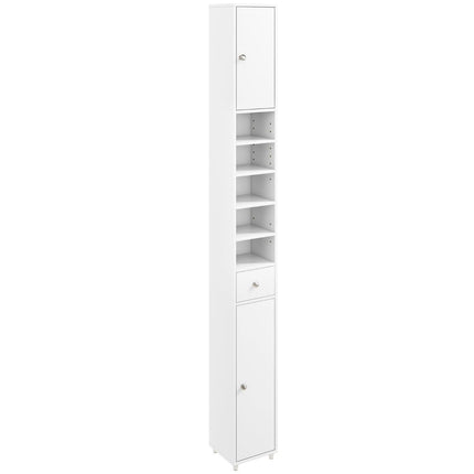 Schmaler Badschrank Hochschrank mit 2 Türen &amp; 1 Schublade 20 x 20 x 180 cm weiß