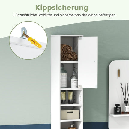 Schmaler Badschrank Hochschrank mit 2 Türen &amp; 1 Schublade 20 x 20 x 180 cm weiß