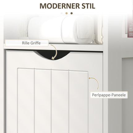 Hoher, schmaler, weißer Badezimmerschrank, 2 Schubladen und Regale