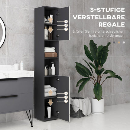 Hoher schmaler Badschrank - verstellbarer Einlegeboden, grau
