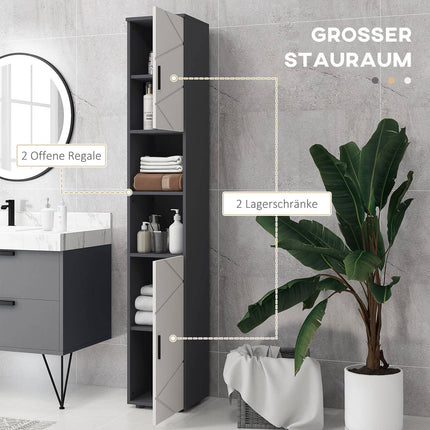 Hoher schmaler Badschrank - verstellbarer Einlegeboden, grau