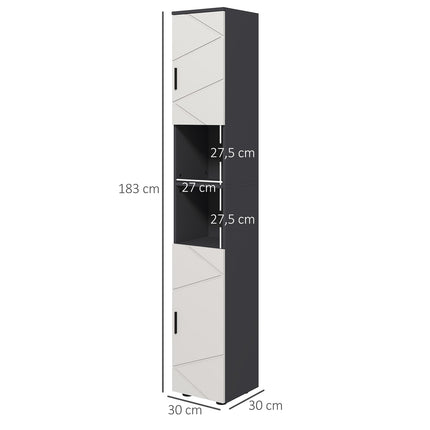 Hoher schmaler Badschrank - verstellbarer Einlegeboden, grau