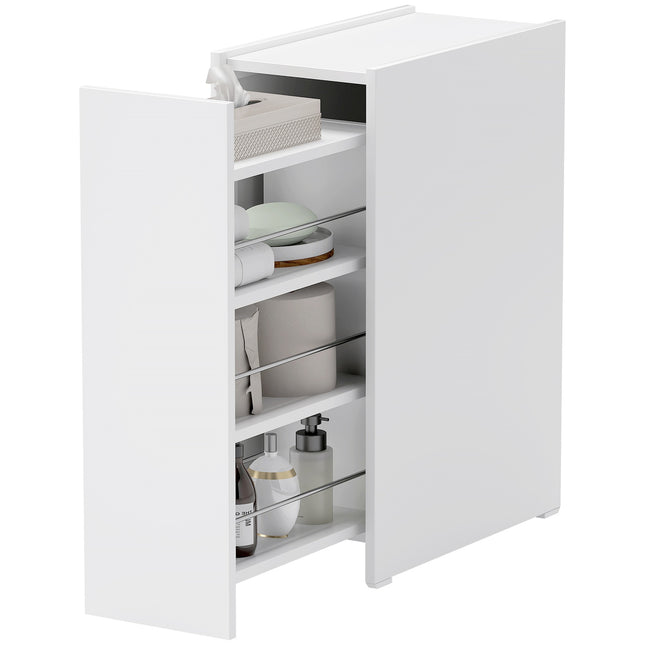 Weißer schmaler Badezimmerschrank mit Rollen, 3 Schubladen