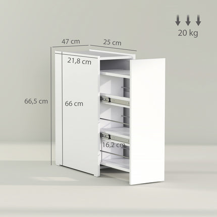 Meuble de salle de bain étroit, meuble de toilette, meuble latéral avec roulettes, tiroir comprenant 3 compartiments profonds, étagère de niche, meuble de salle de bain pour petites pièces, salon, salle de bain, 47 x 25 x 66,5 cm blanc Aosom