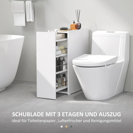 Meuble de salle de bain étroit, meuble de toilette, meuble latéral avec roulettes, tiroir comprenant 3 compartiments profonds, étagère de niche, meuble de salle de bain pour petites pièces, salon, salle de bain, 47 x 25 x 66,5 cm blanc Aosom